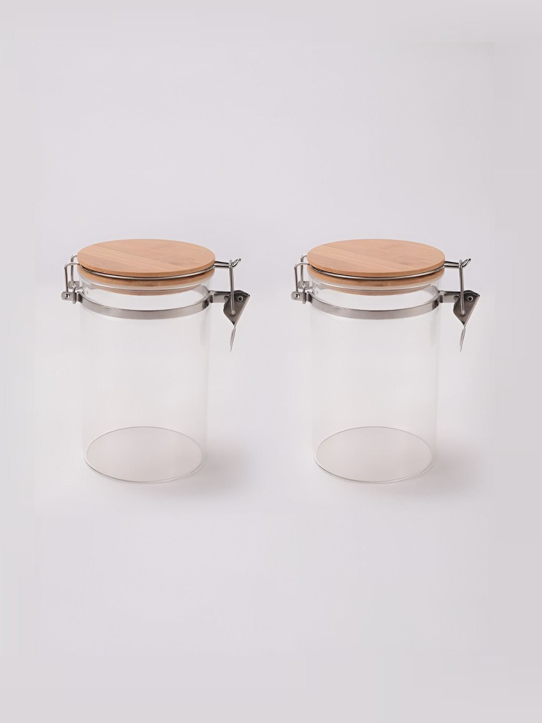 The Better Home Transparent Borosilicate Glass Microwave Safe 2 Piece Wire Clamp Canister-1L