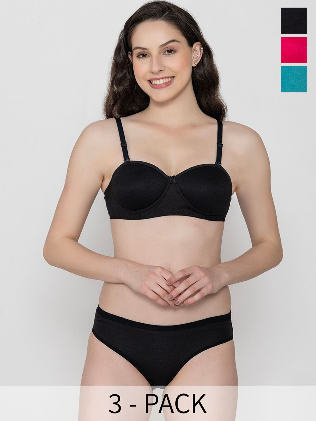ESOROUCHA Pack Of 3 Padded Bra & Mid-Rise Bikini Brief