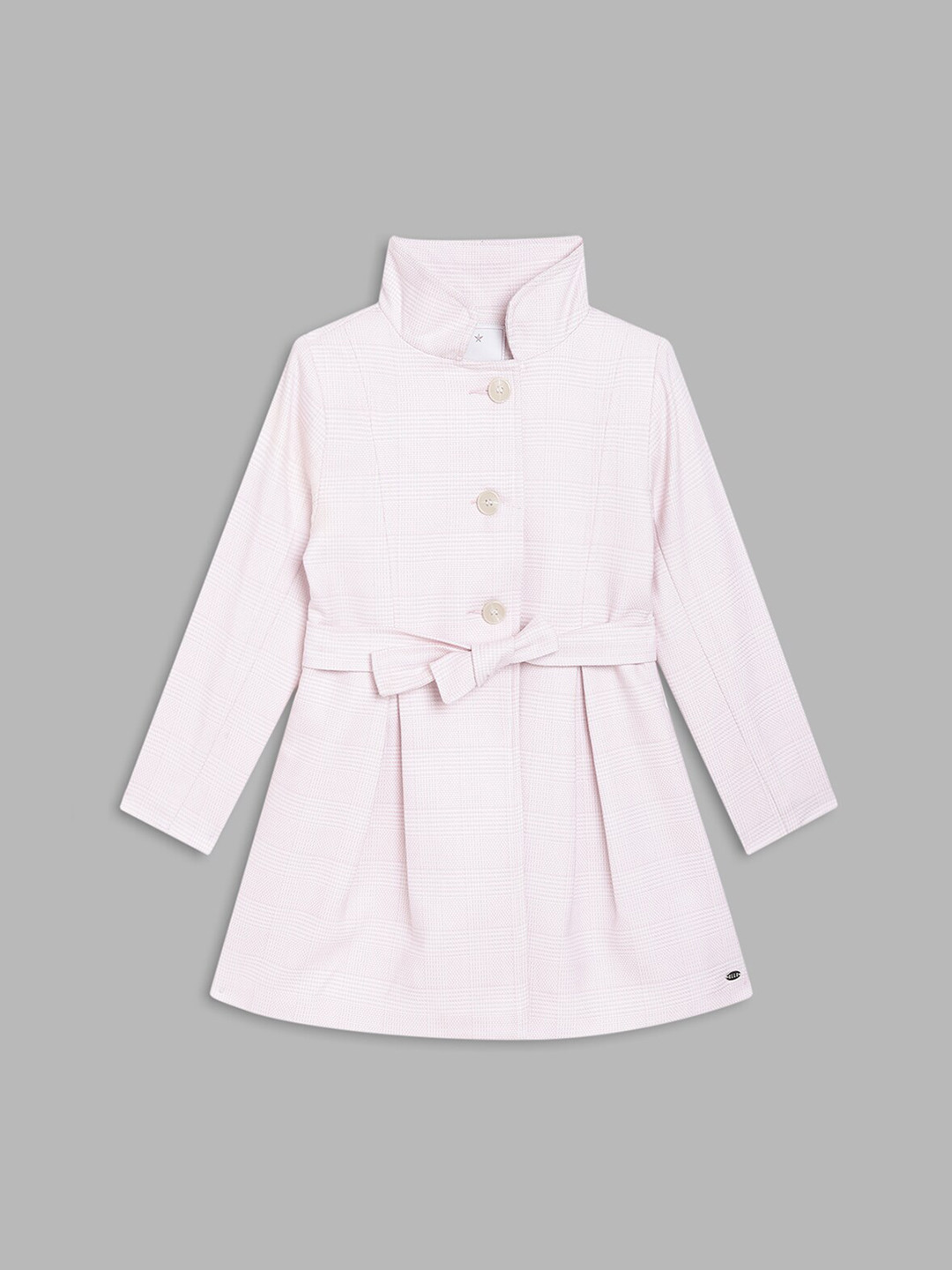 ELLE Girls Checked Stand Collar Princess Coat