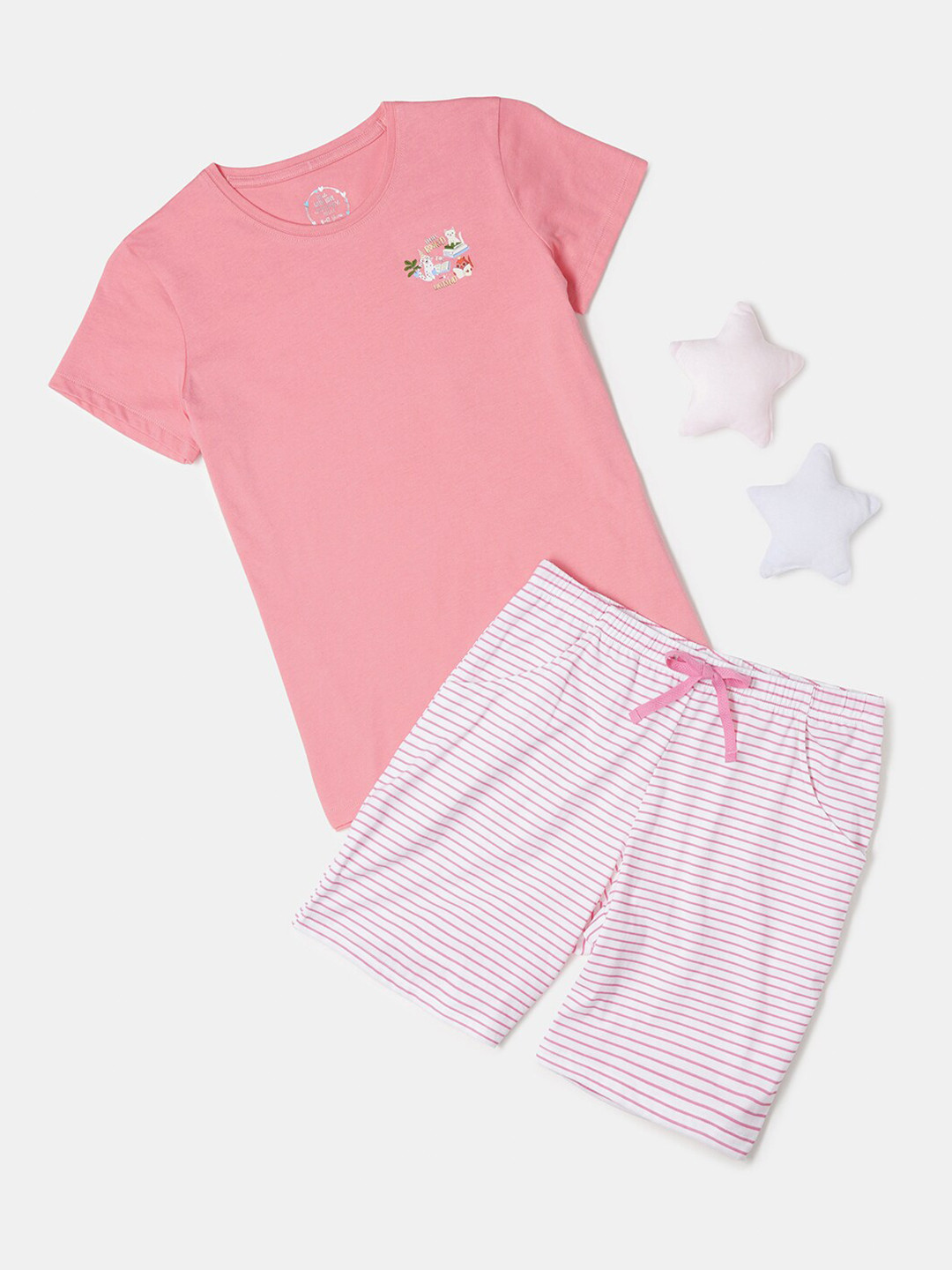 Jockey Girl's Super Combed Cotton Short Sleeve Tshirt and Printed Shorts Set-RG11