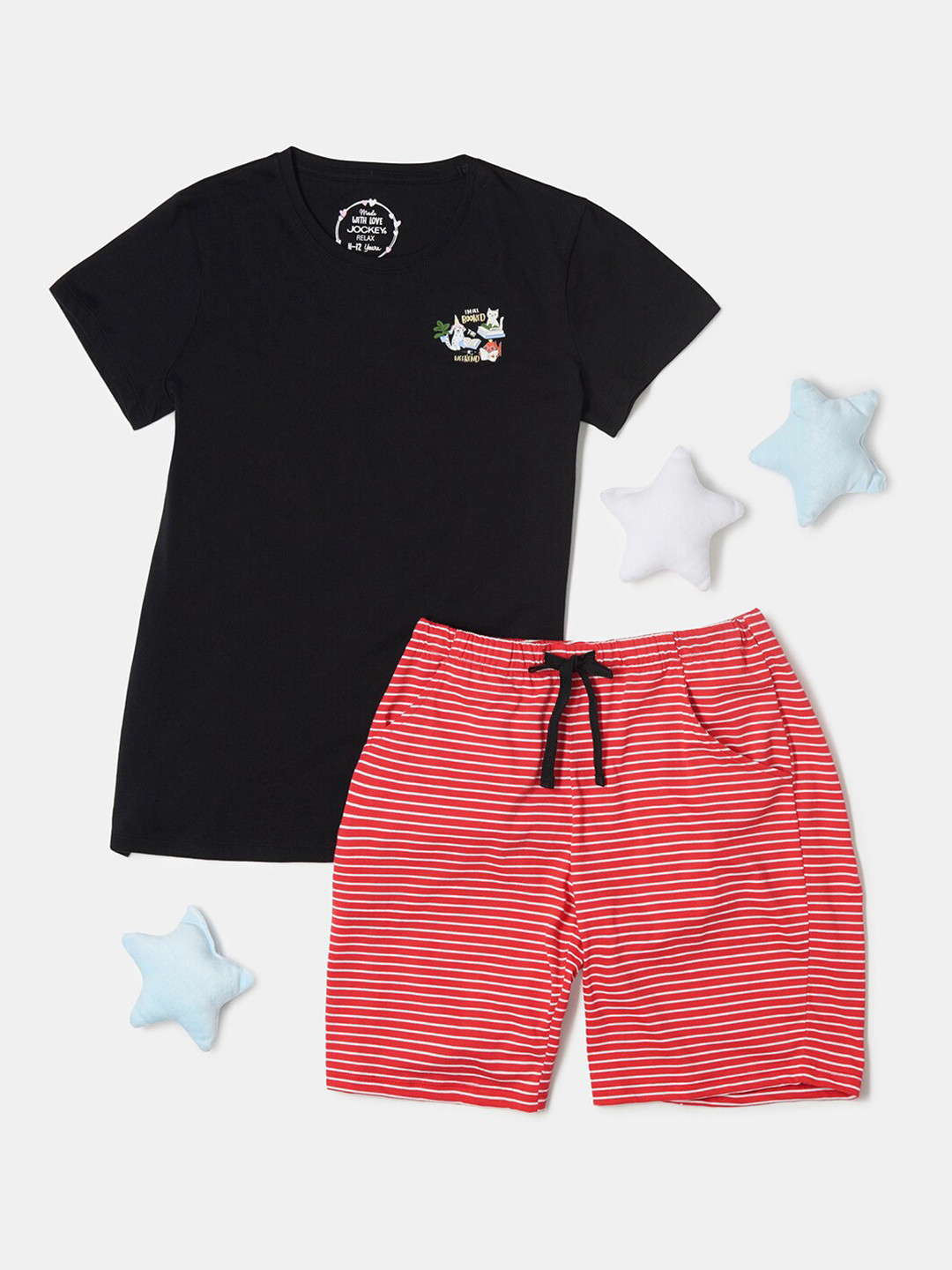 Jockey Girls Super Combed Cotton Short Sleeve T-shirt and Printed Shorts Set-RG11