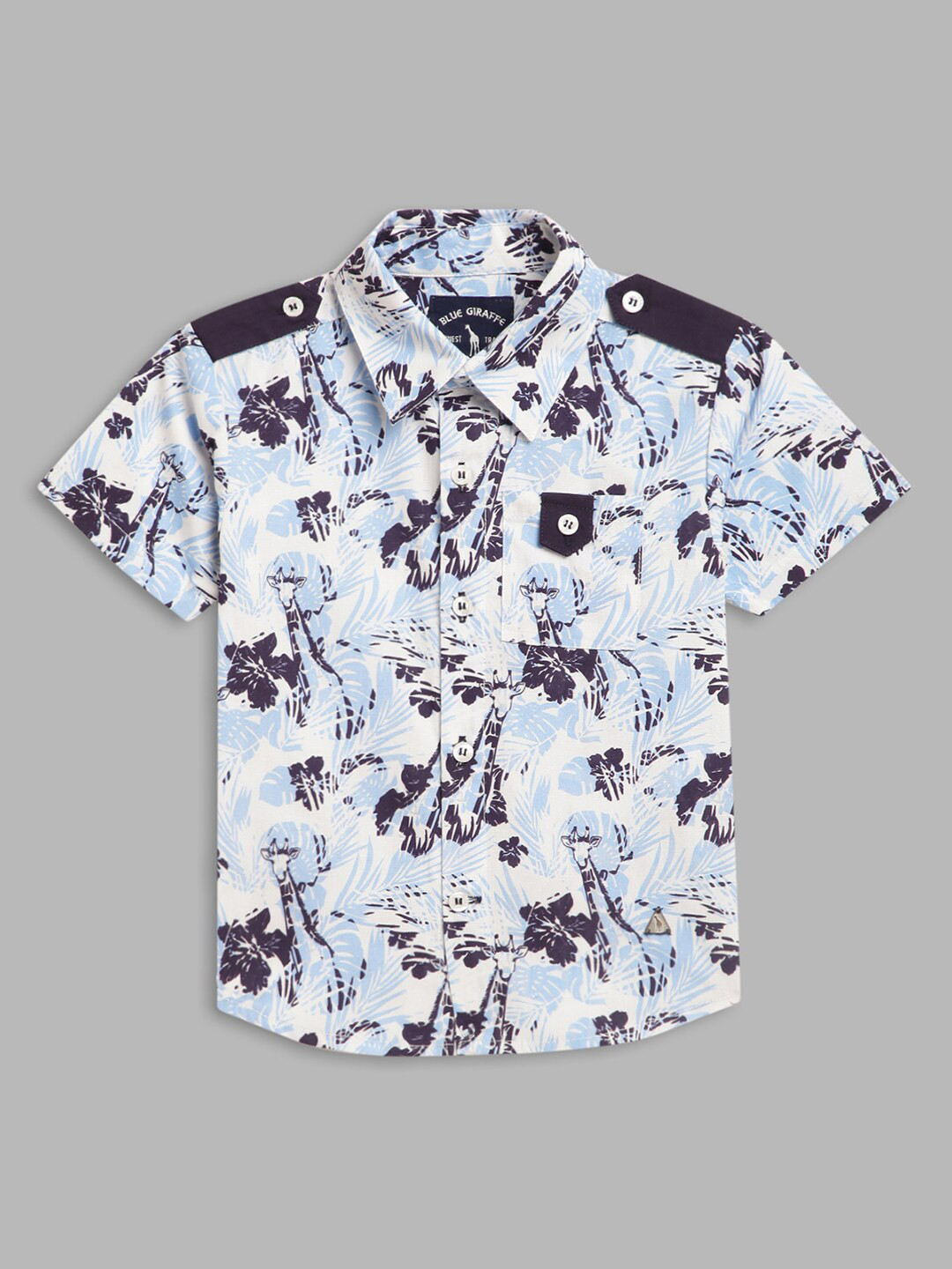 Blue Giraffe Boys Floral Printed Pure Cotton Casual Shirt