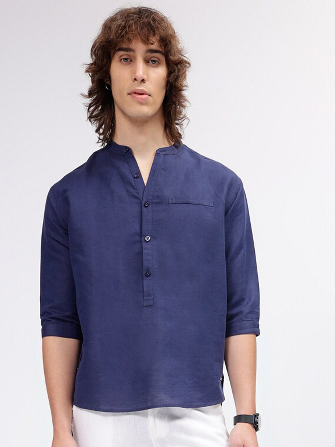 Iconic Mandarin Collar Three-Quarter Sleeves Casual Shirt