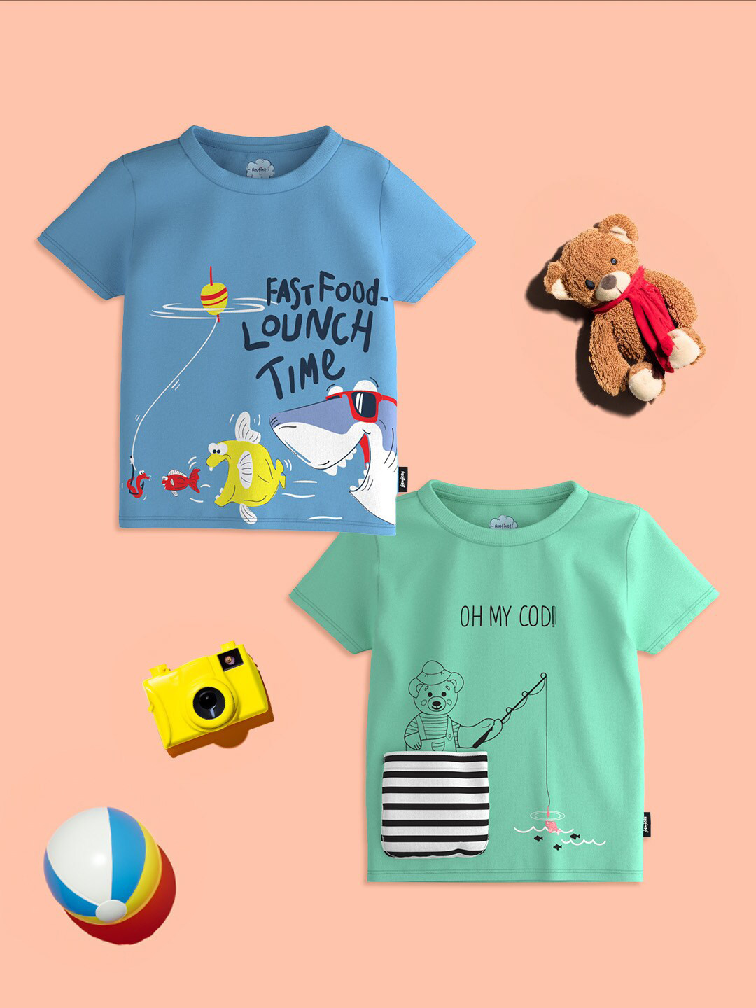 Nauti Nati Boys Pack Of 2 Graphic Printed Bio Finish Pure Cotton T-shirt