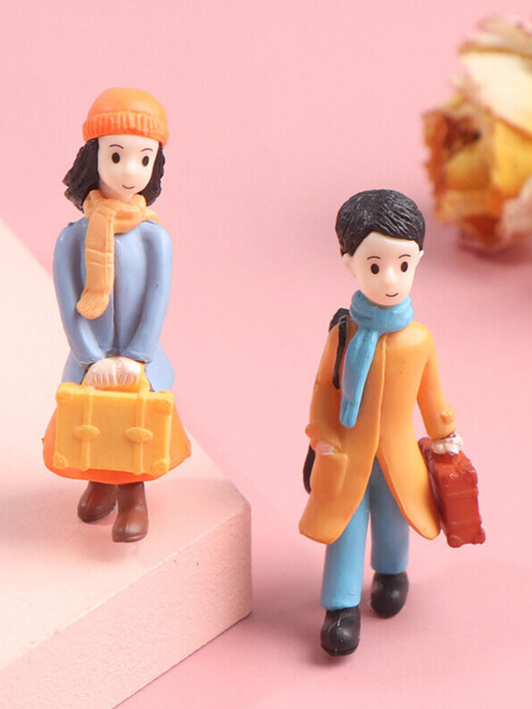 Ascension Winter Couple Miniature Blue Polyresin Matte Living Room Set of 2 Small Showpieces - 2.2 Inches