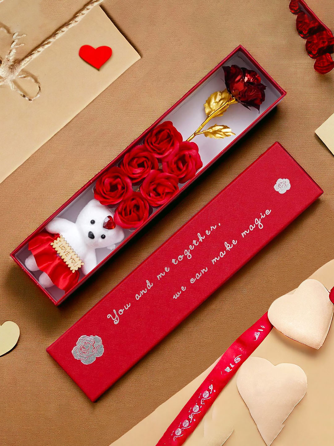 Ascension Set of Artificial Flower & Teddy Rose with I Love You Teddy Bear