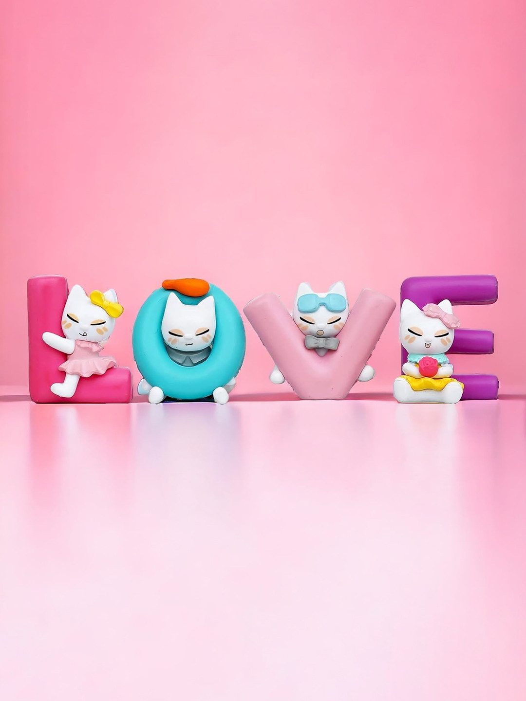 Ascension Love Alphabet Cat Dolls Red Polyresin Matte Living Room Set of 4 Tiny Showpieces - 1.6 Inches