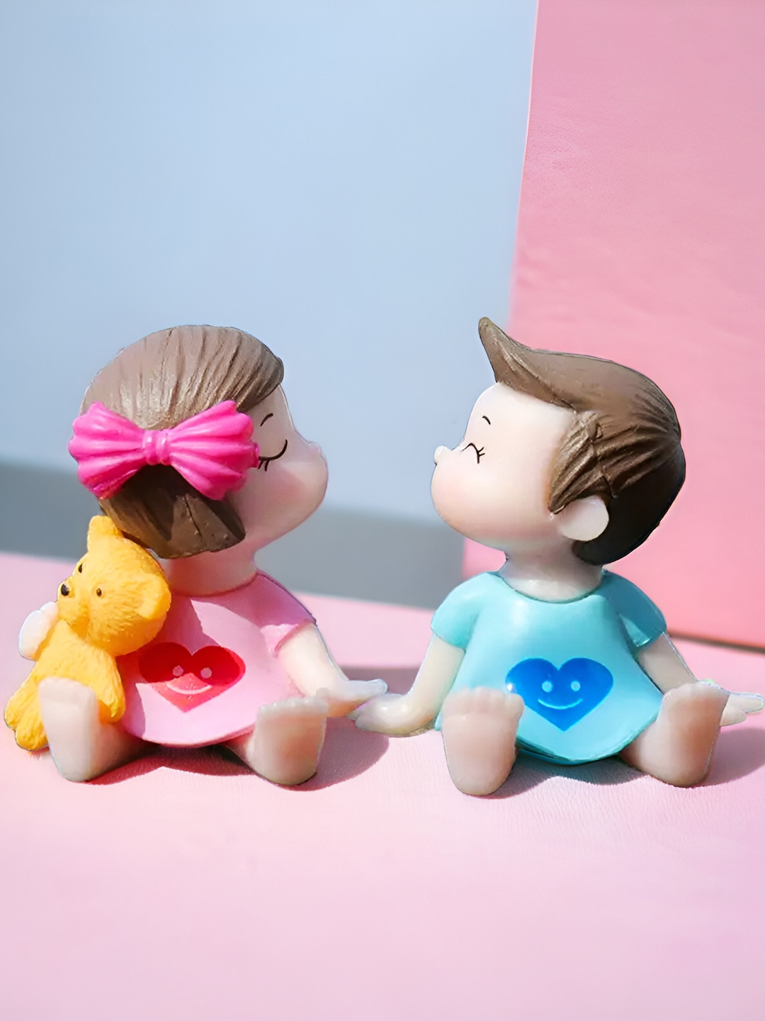 Ascension Romantic Kissing Couple Blue Polyresin Natural Living Room Set of 2 Small Showpieces - 1.7 Inches