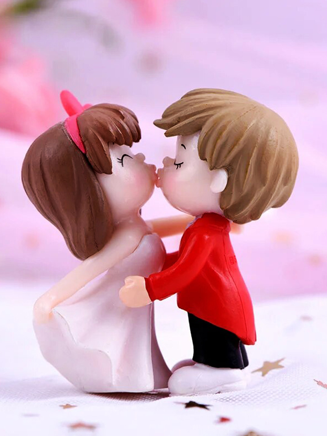 Ascension Cute Kissing Couple Pink Polyresin Matte Living Room Tiny Showpiece - 2.2 Inches