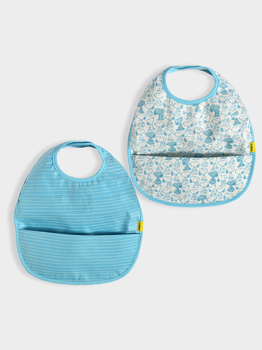 MiArcus 100% Cotton Peanuts Snoopy Printed TPU Laminated Feeding Bib With Pocket- Pk of 2