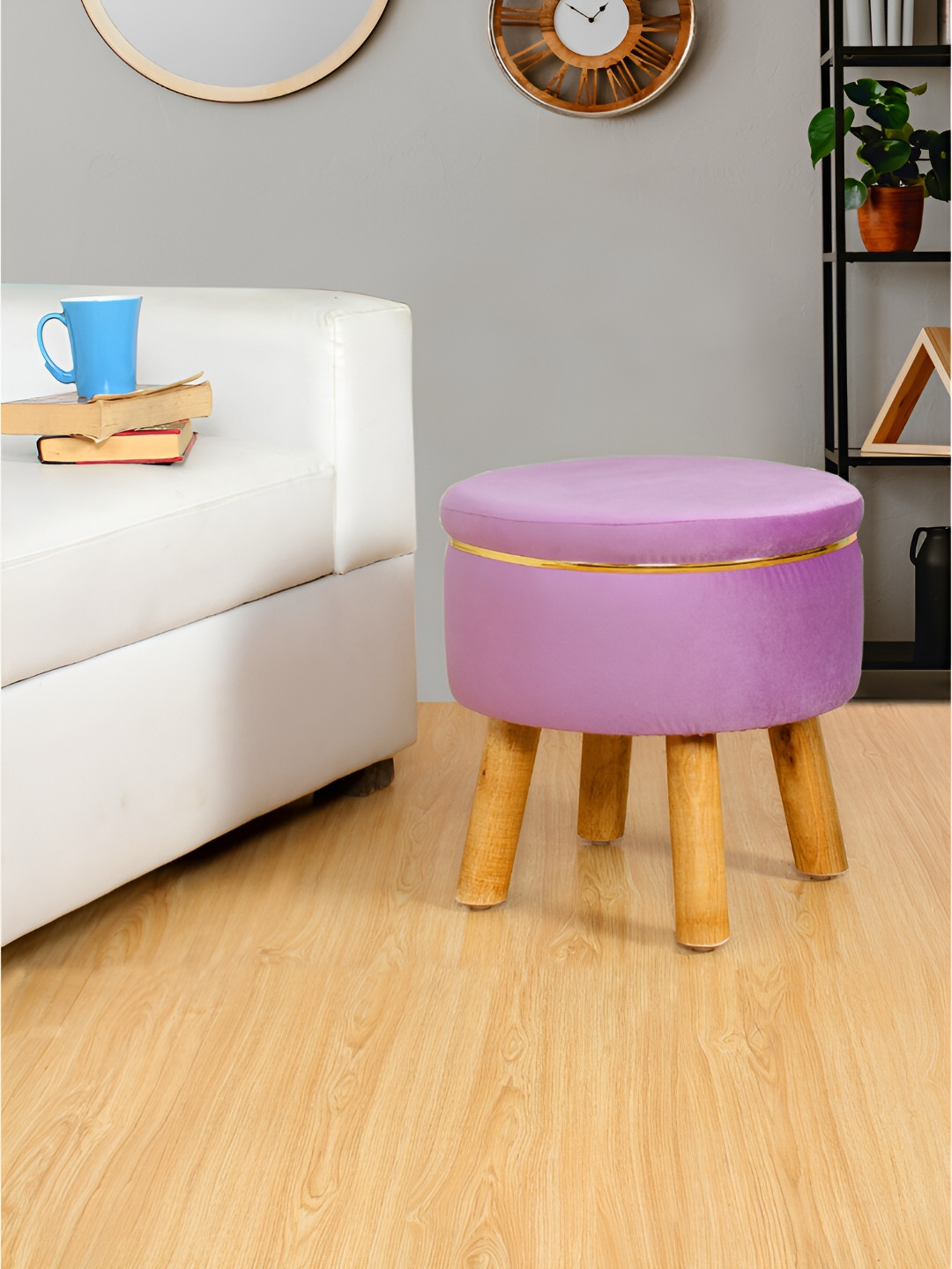 Shadowkart Purple Wooden Pouffes Sitting Mudda Ottomans