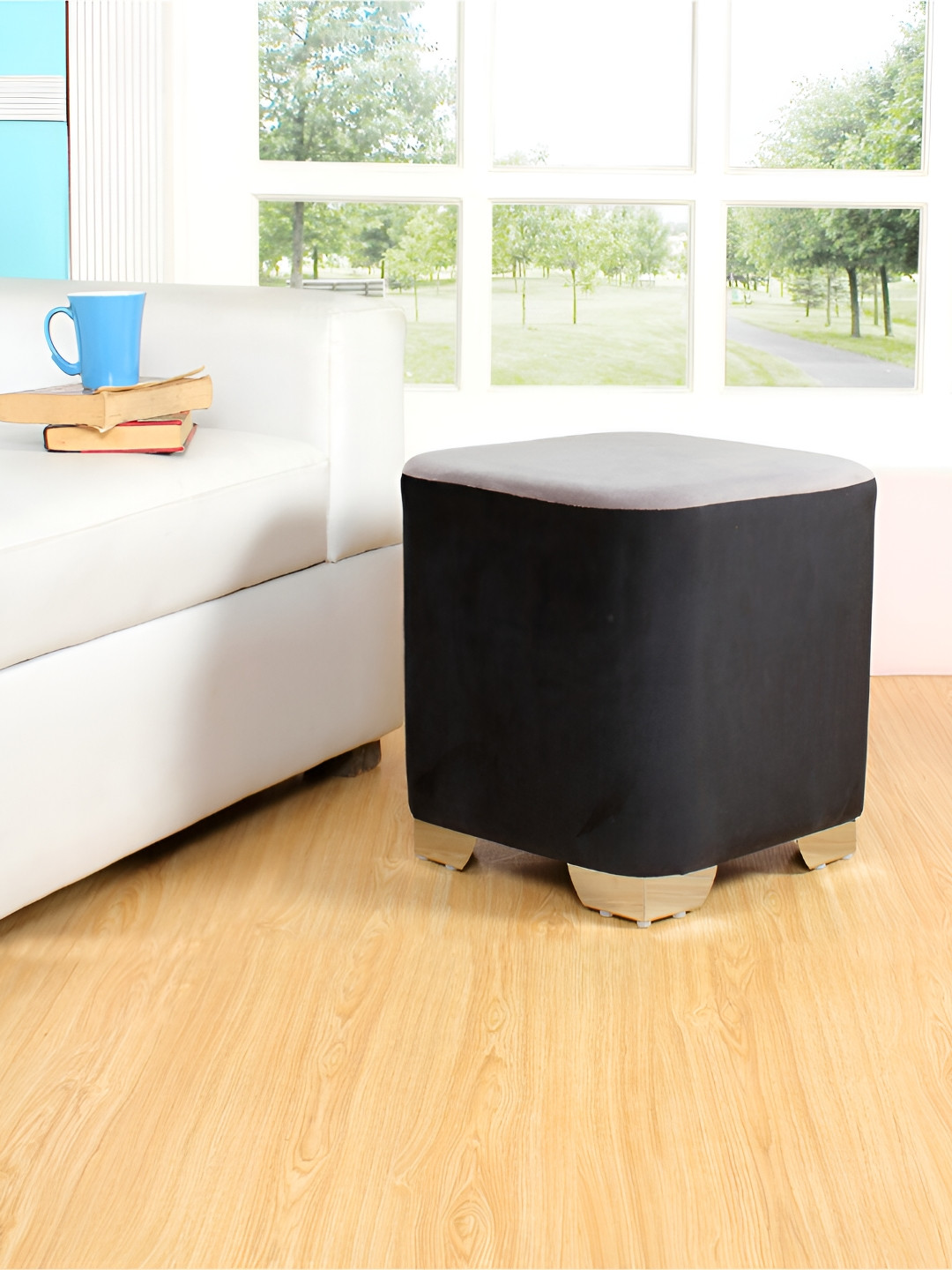 Shadowkart Black & White Wooden Pouffes Sitting Ottomans