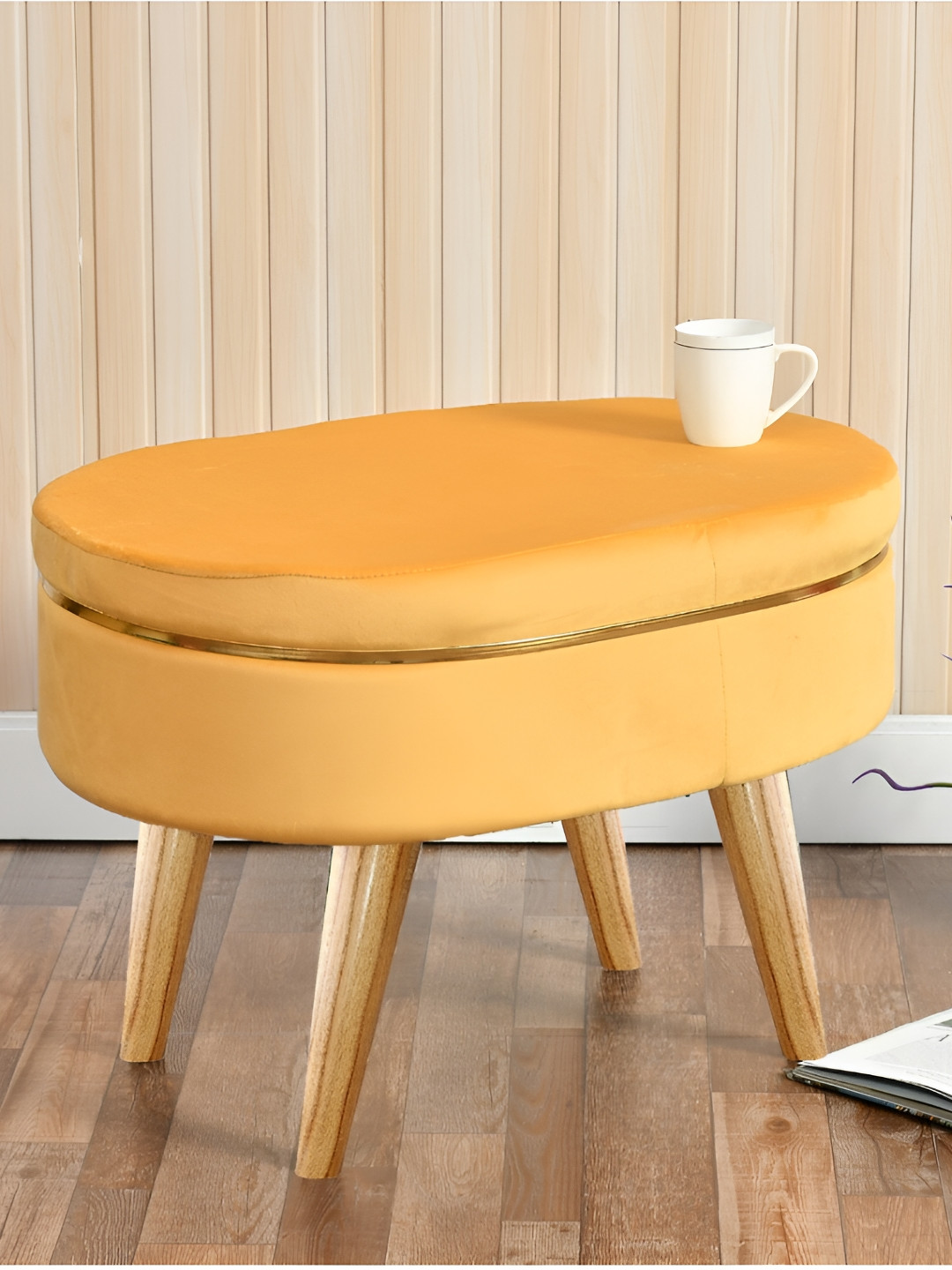 Shadowkart Mustard Rectangle Wooden Ottoman