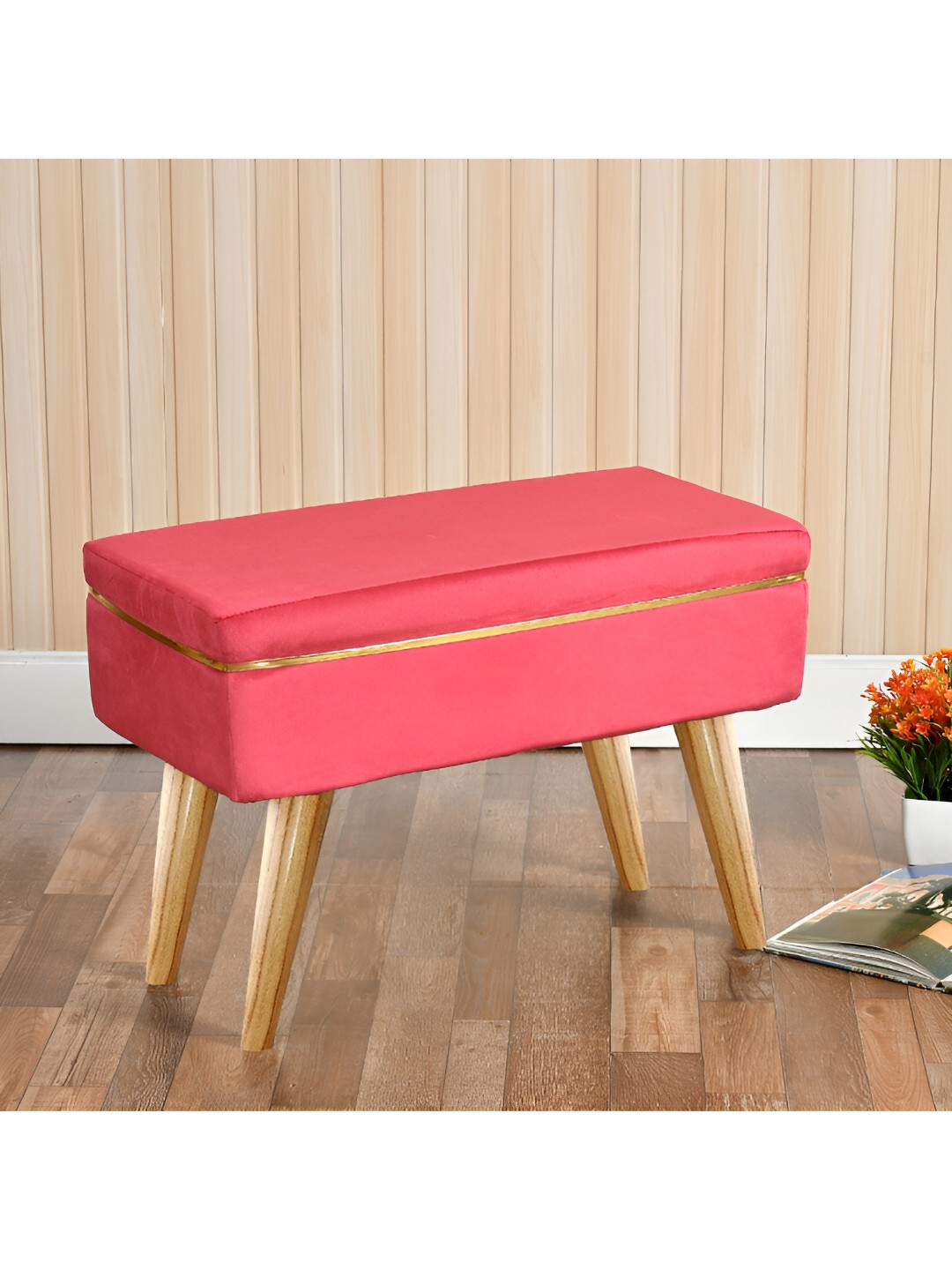 Shadowkart Pink Round Wood Ottoman