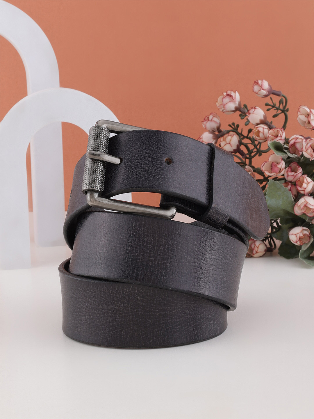 Aditi Wasan Men Genuine Leather Belt - Textured Finish Pin Buckle For Casual & Formal Wear