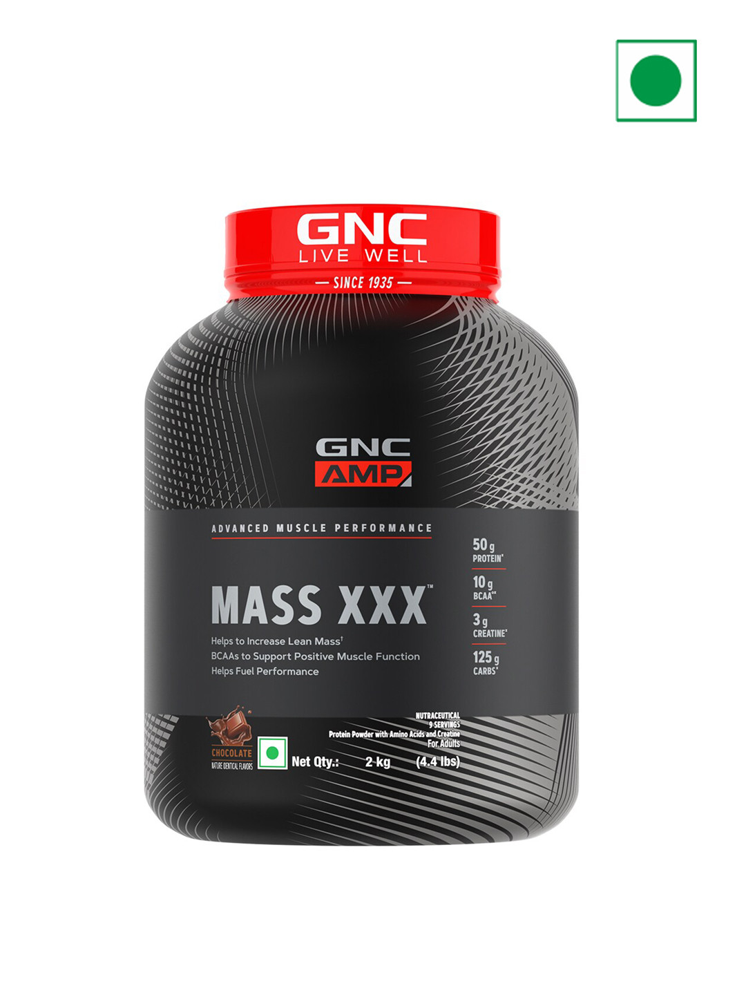 GNC AMP Mass XXX Gainer Powder Boosts Lean Muscle Gains  Chocolate - 2Kg