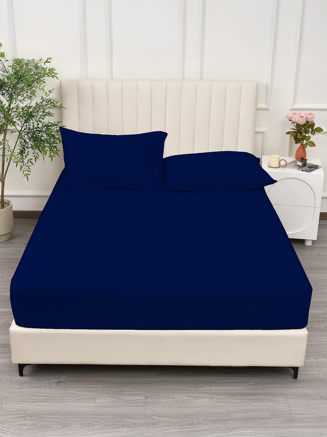 Trance Home Linen Blue Cotton Skin-Friendly 400 TC King Superfine Bedsheet with 2 Pillow Covers-78 x 72 inches