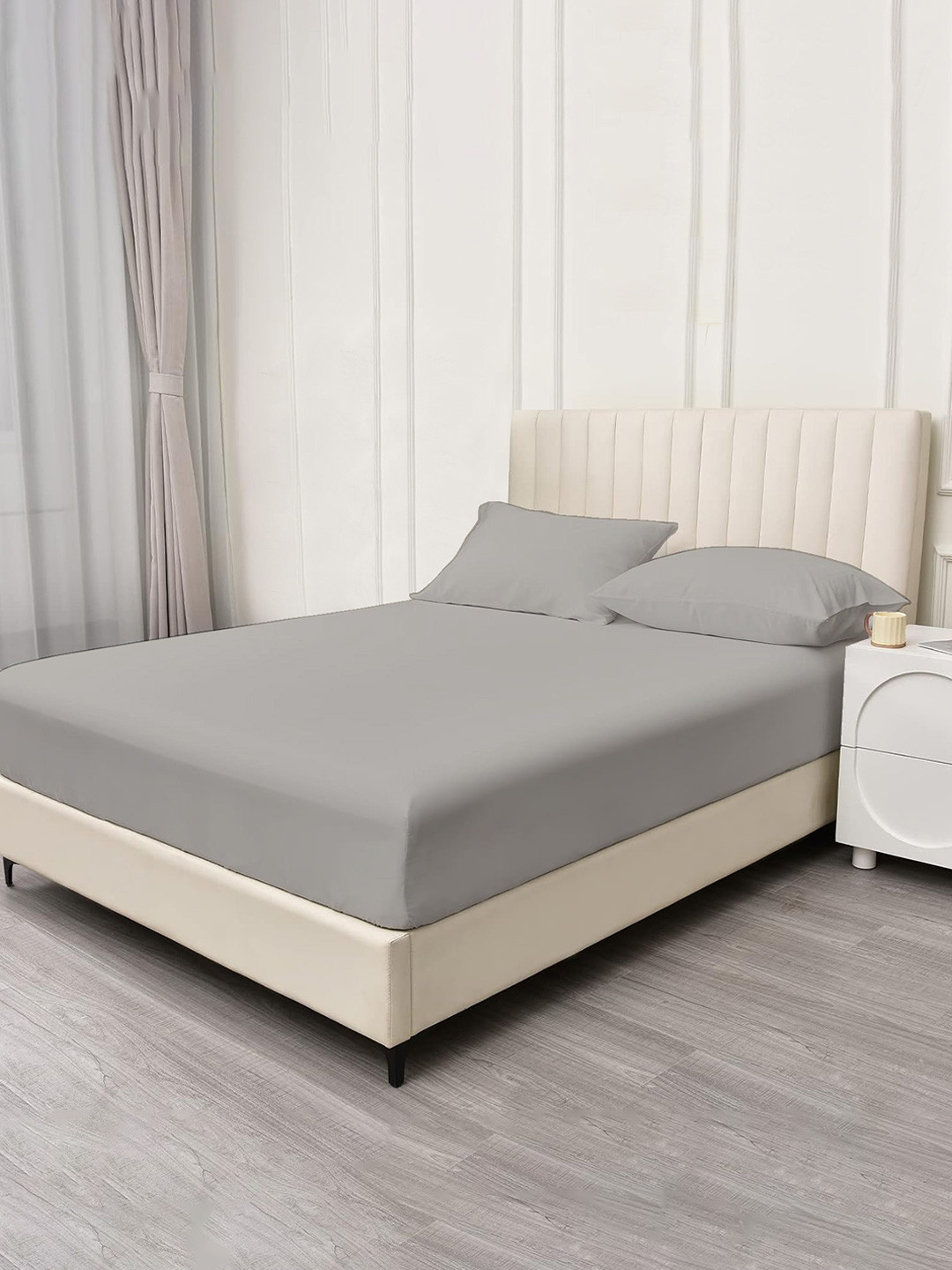 Trance Home Linen Grey Cotton Skin-Friendly 400 TC Double Superfine Bedsheet with a Pillow Cover-78 x 36 inches