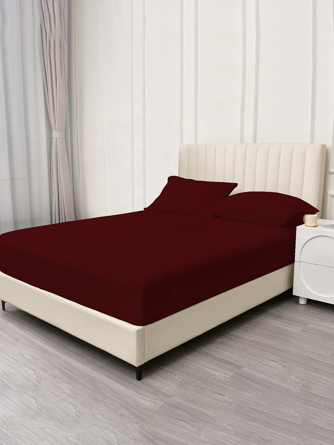 Trance Home Linen Premium Maroon Cotton Breathable 400 TC Queen Superfine Bedsheet with 2 Pillow Covers-86 x 104 inches