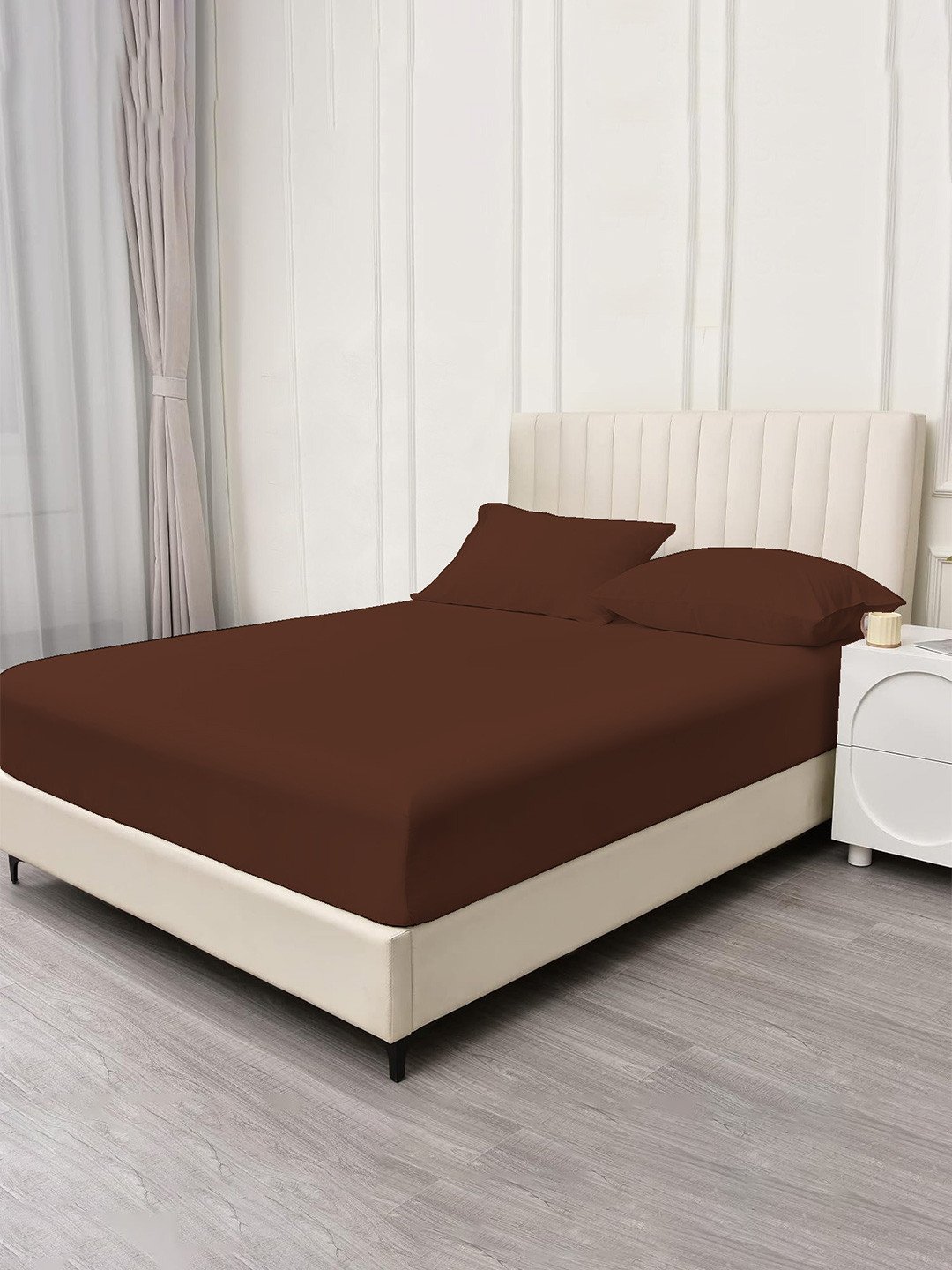 Trance Home Linen Premium Brown Pure Cotton Skin-Friendly 400 TC Queen Superfine Bedsheet with 2 Pillow Covers-78 x 60 inches