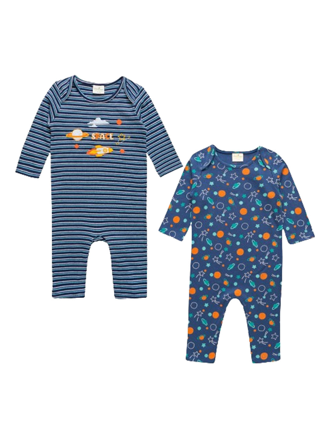 JusCubs Infant Boys Pack Of 2 Printed Envelop Neck Cotton Rompers