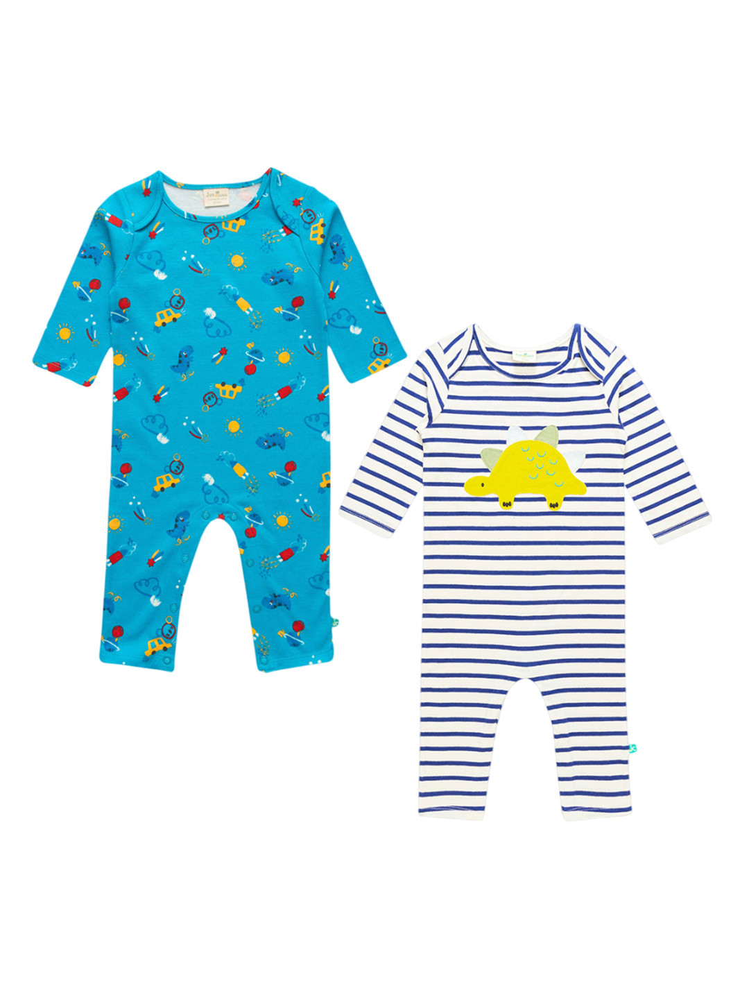 JusCubs Infants Boys Pack Of 2 Printed Envelop Neck Cotton Rompers