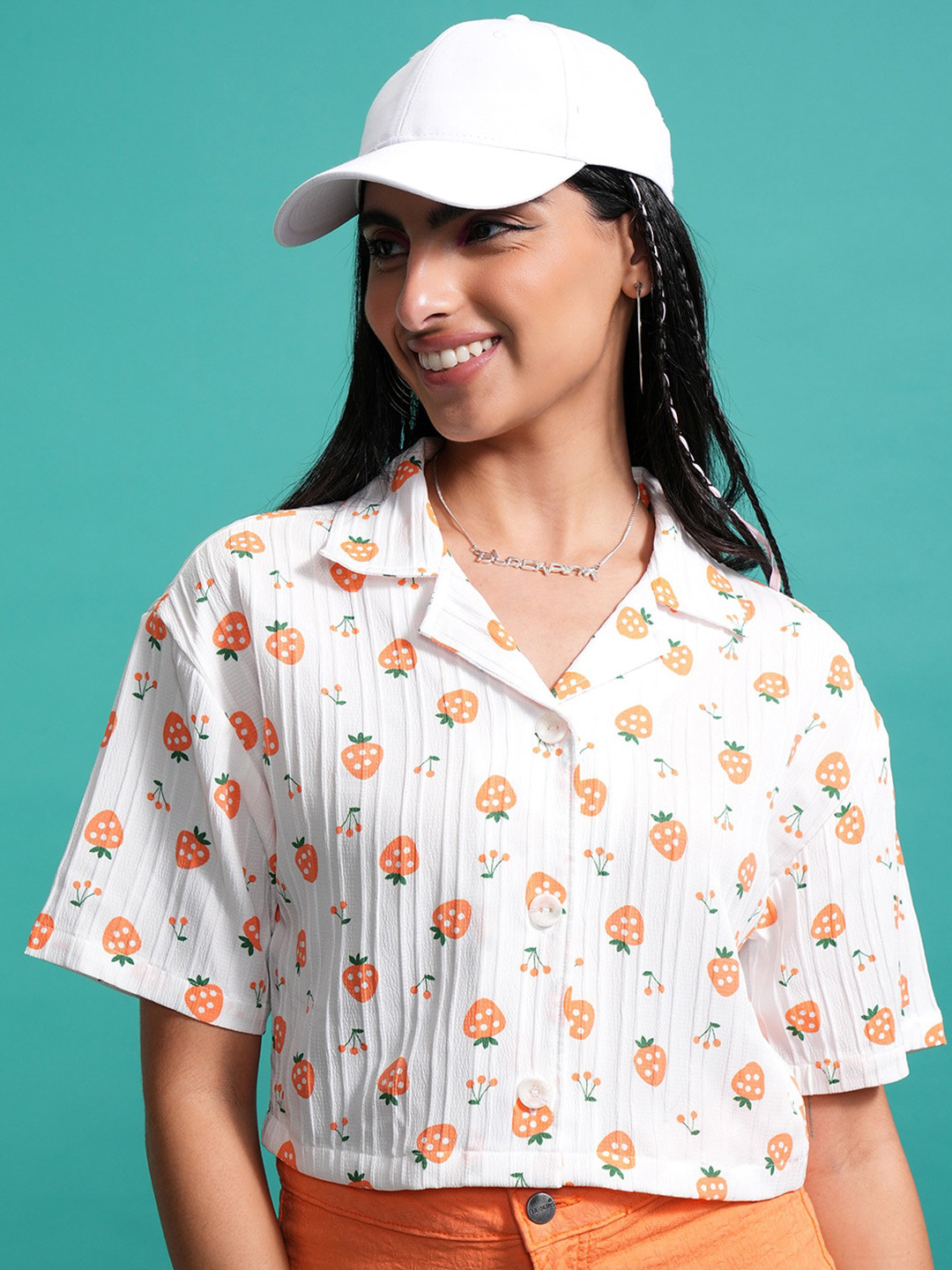 Tokyo Talkies Women Mui Printed Button Down Relaxed Crop Regular Fit Shirt