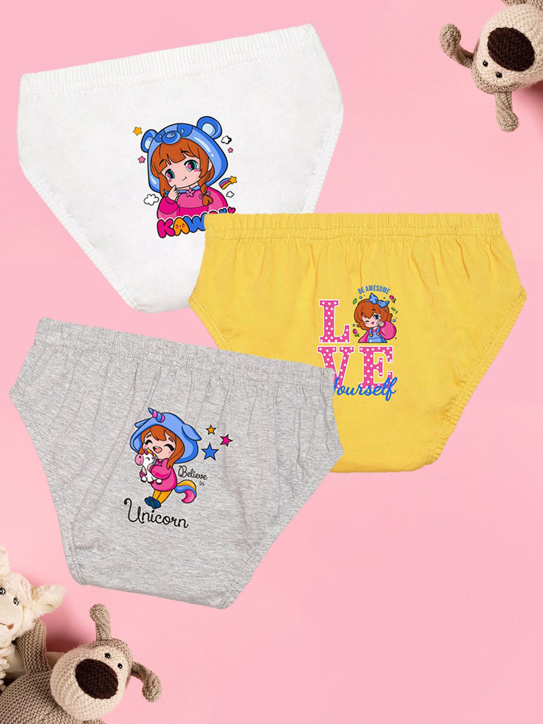 NUSYL Girls Pack Of 3 Printed Cotton Basic Briefs NUGCBRFPO3.0004