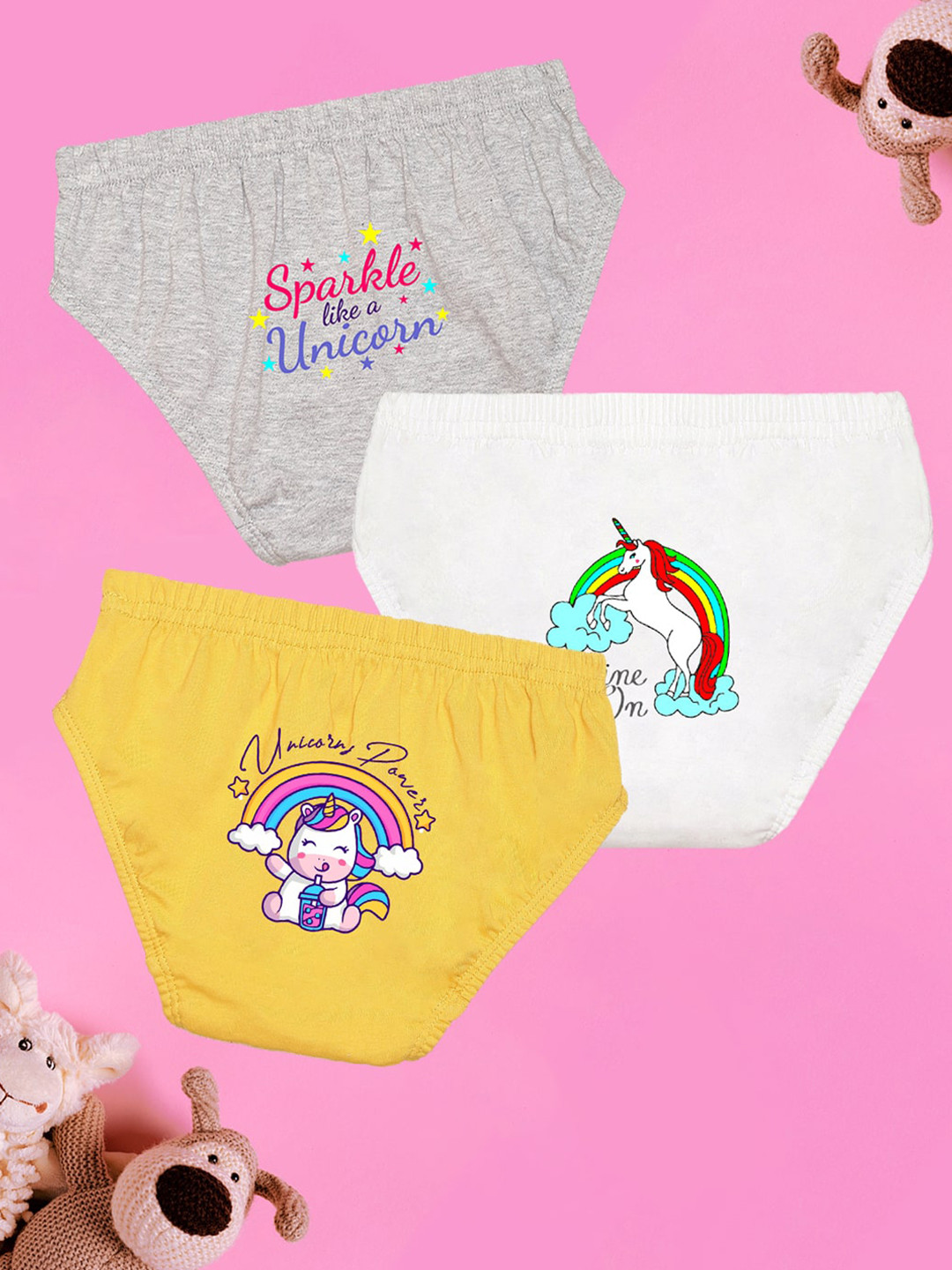 NUSYL Girls Pack of 3 Printed Cotton Basic Briefs NUGCBRFPO3.0011