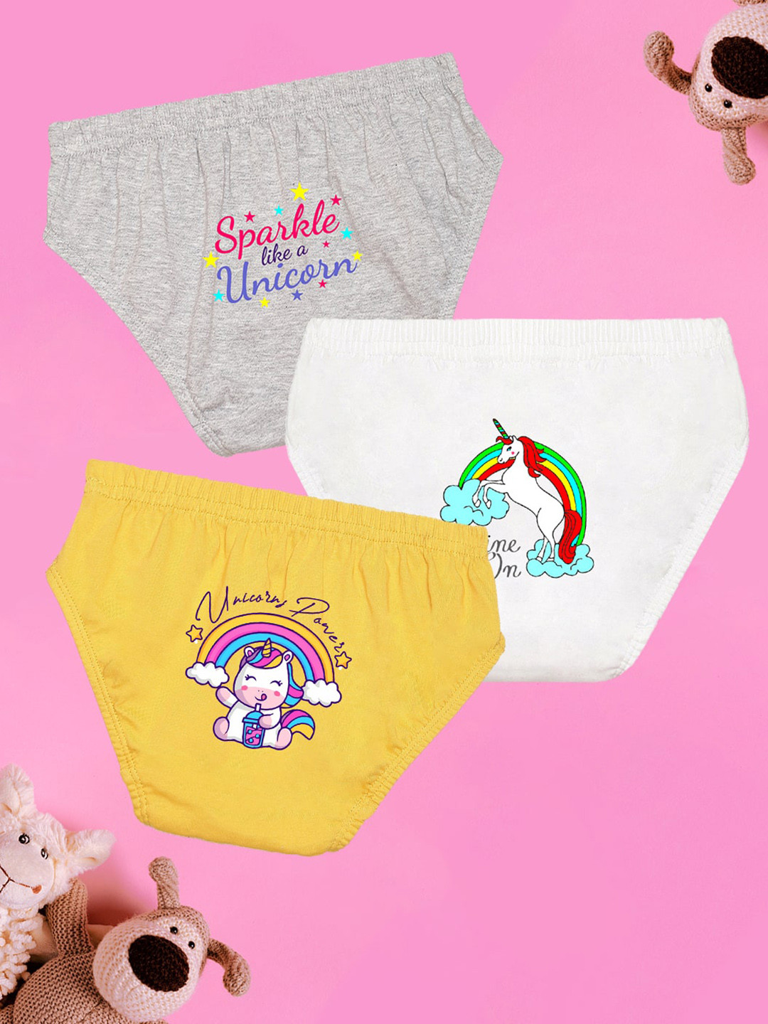 NUSYL Girls Pack Of 3 Cotton Basic Briefs NUGCBRFPO3.0011