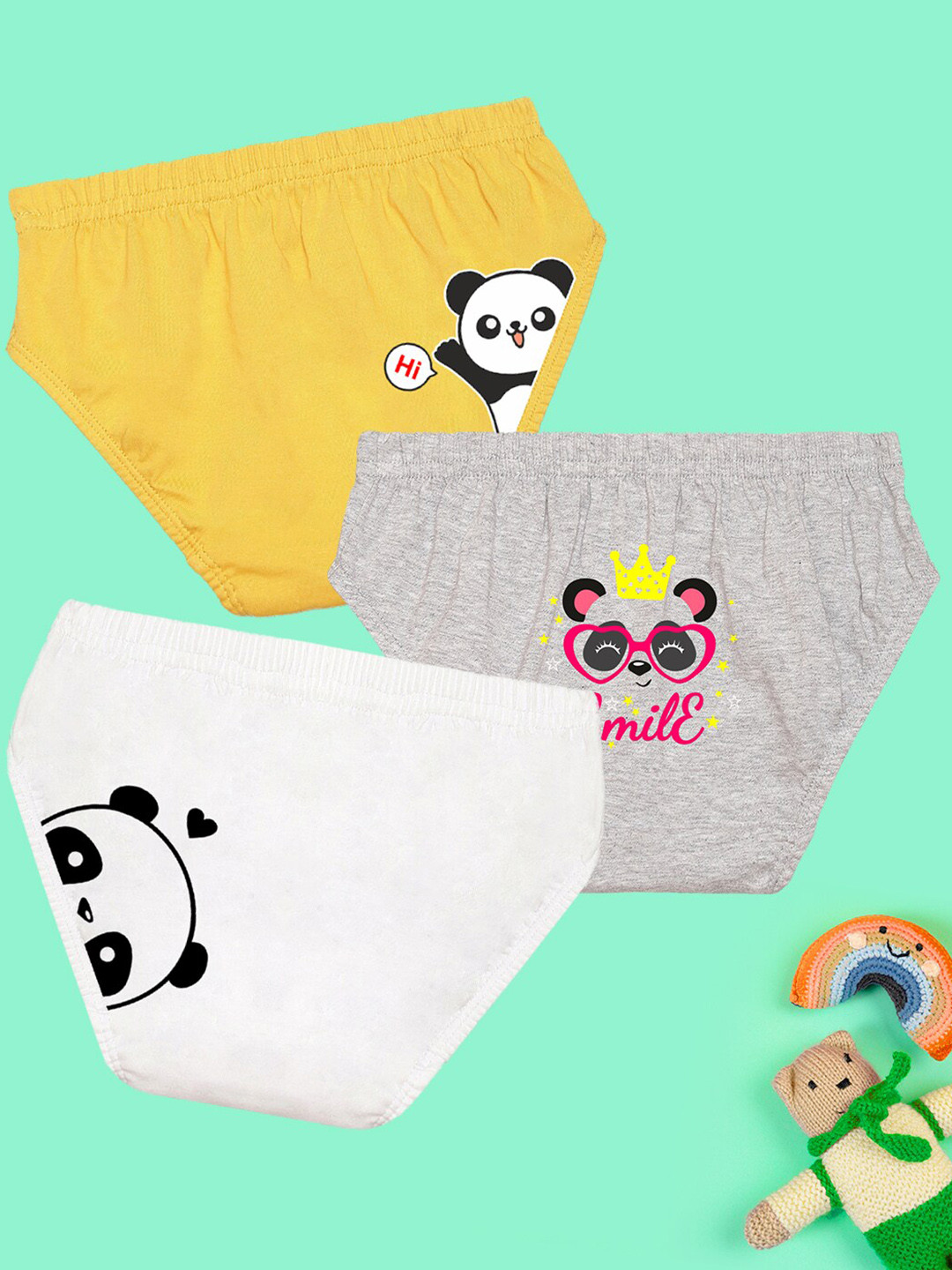 NUSYL Girls Pack Of 3 Printed Cotton Basic Briefs NUGCBRFPO3.0009