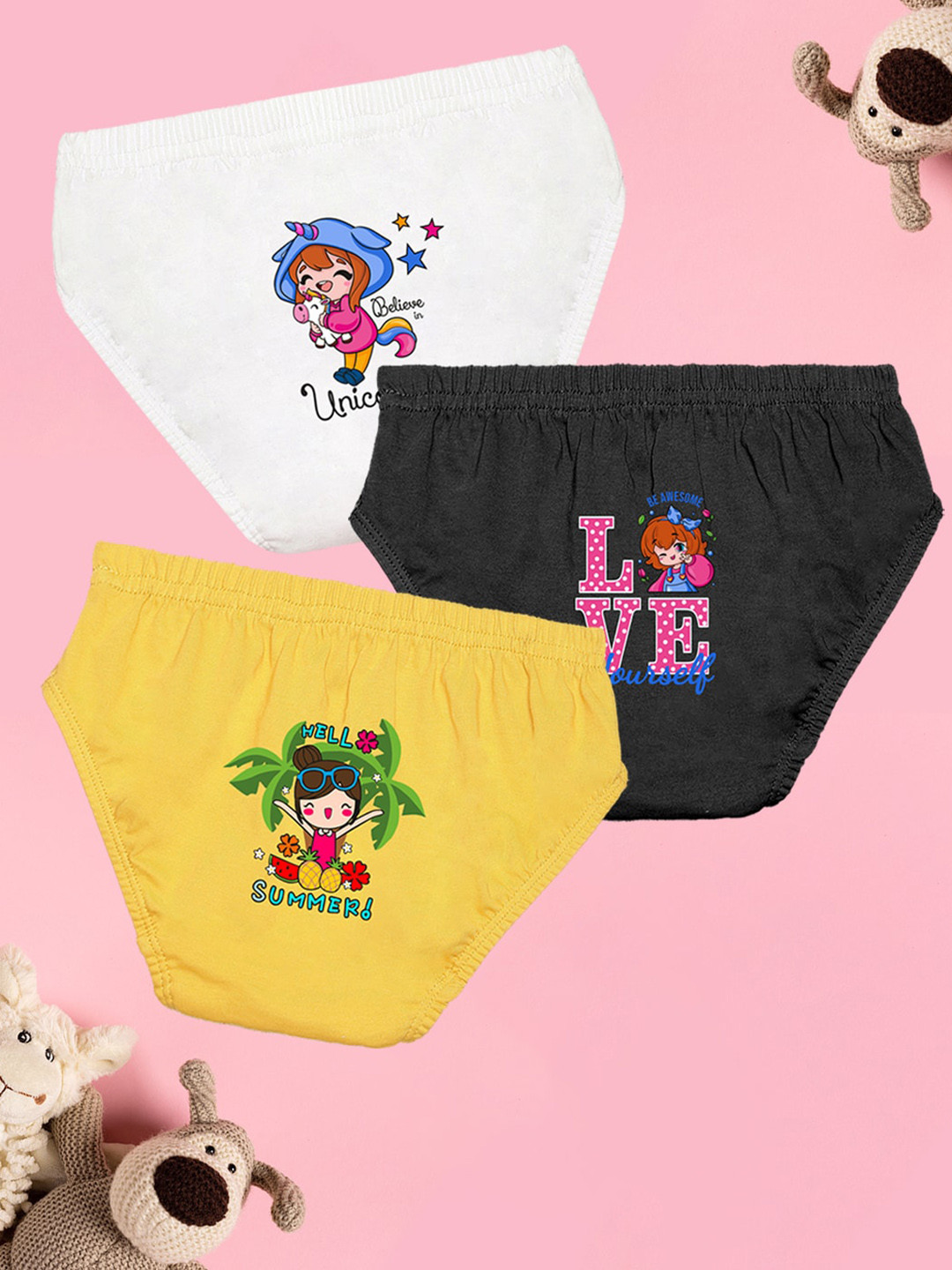 NUSYL Girls Pack Of 3 Printed Cotton Basic Briefs NUGCBRFPO3.0005