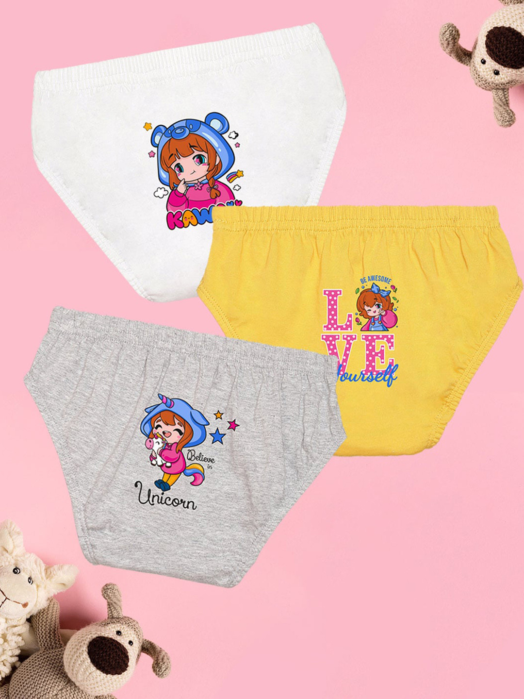 NUSYL Girls Pack Of 3 Printed Cotton Basic Briefs NUGCBRFPO3.0004