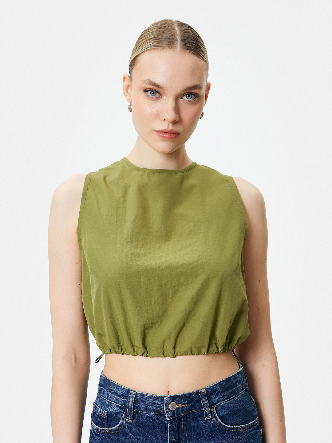 Koton High Neck Sleeveless Blouson Crop Top