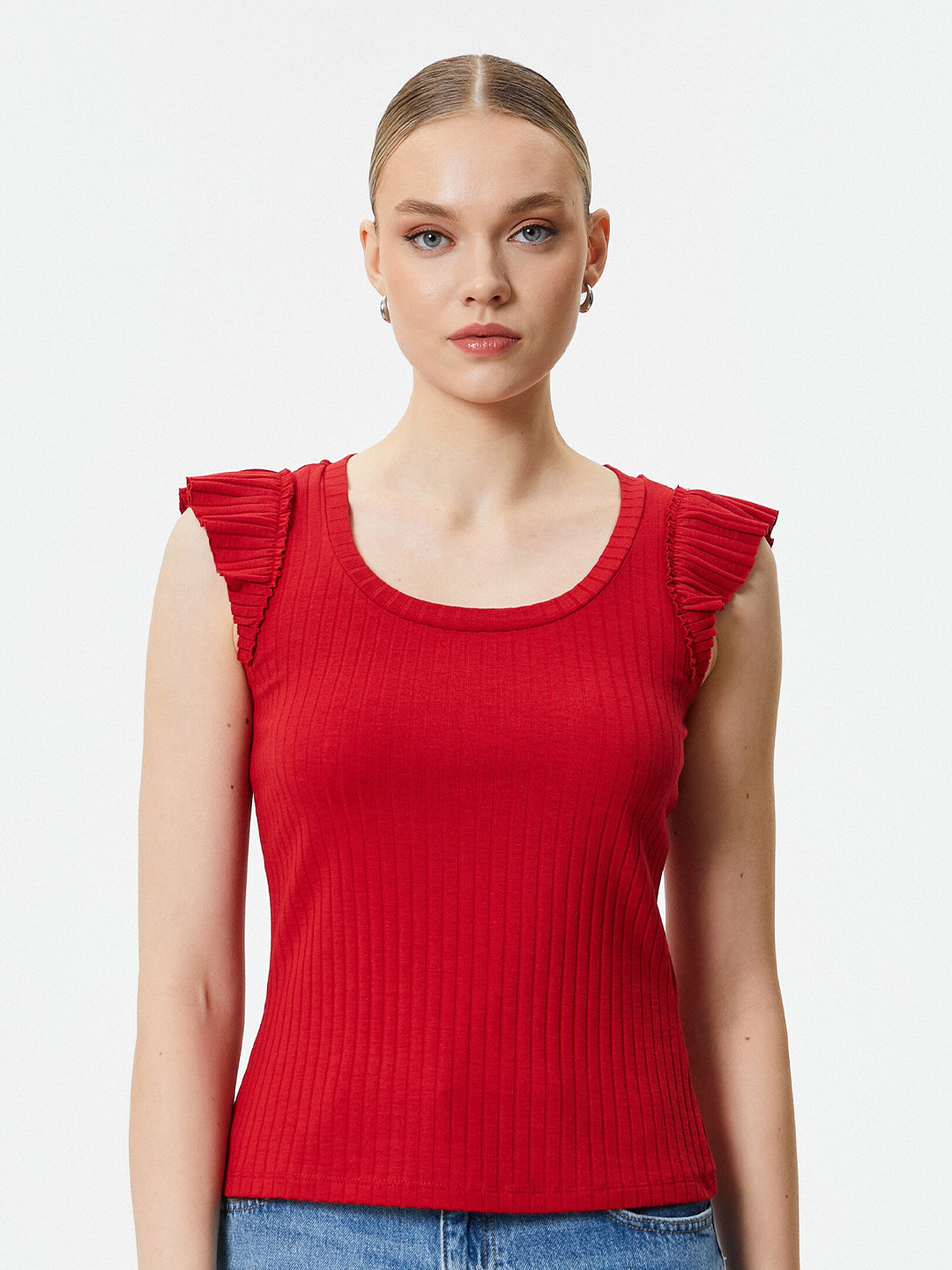 Koton Scoop Neck Cap Sleeves Regular Top