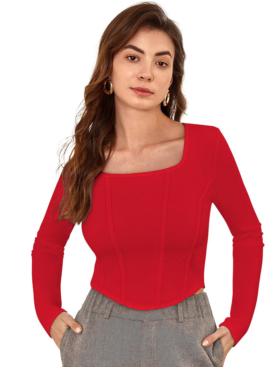 Sanwariya Silk Square Neck Long Sleeves Top