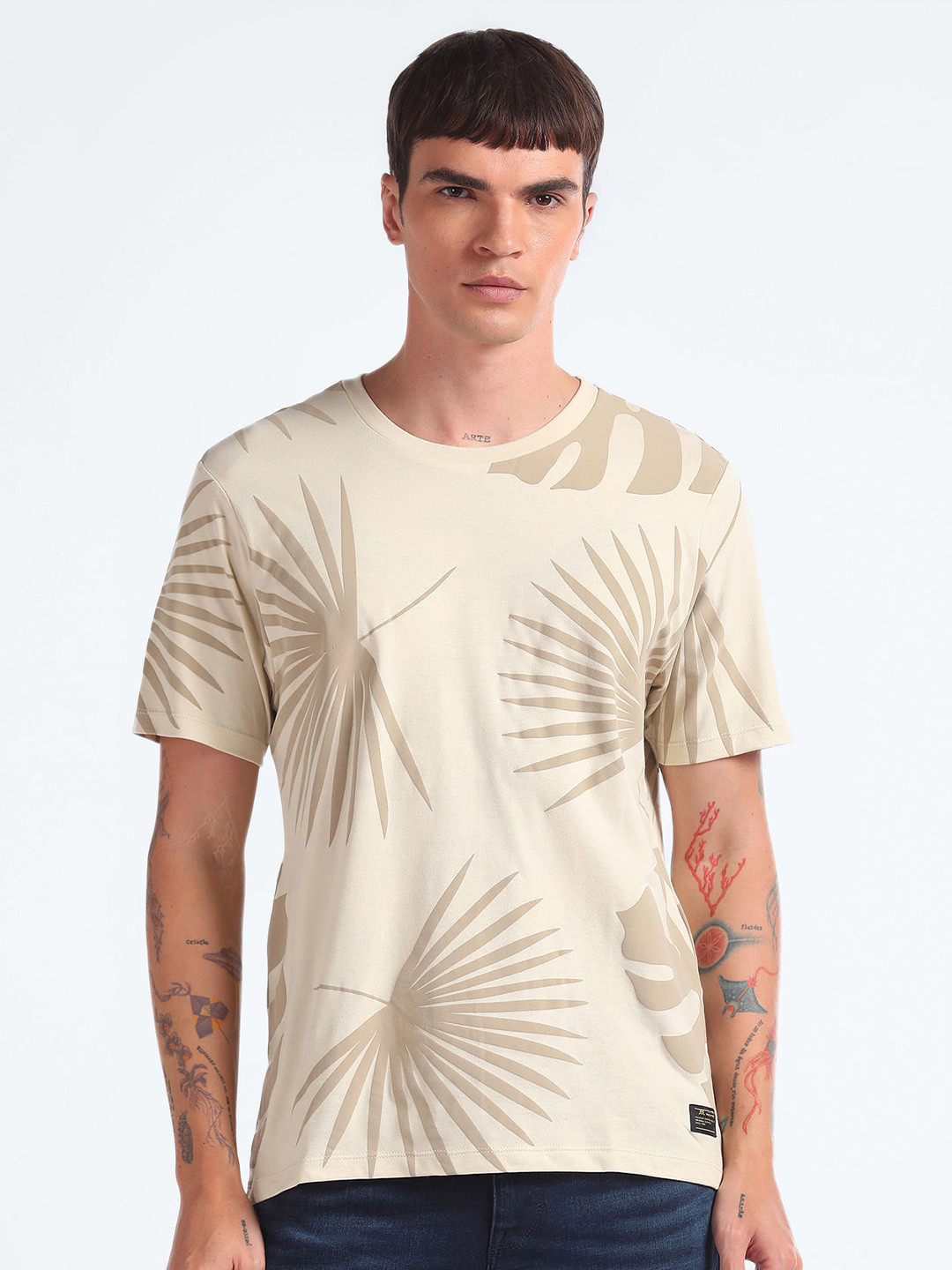 Flying Machine Tropical Printed Pure Cotton T-shirt