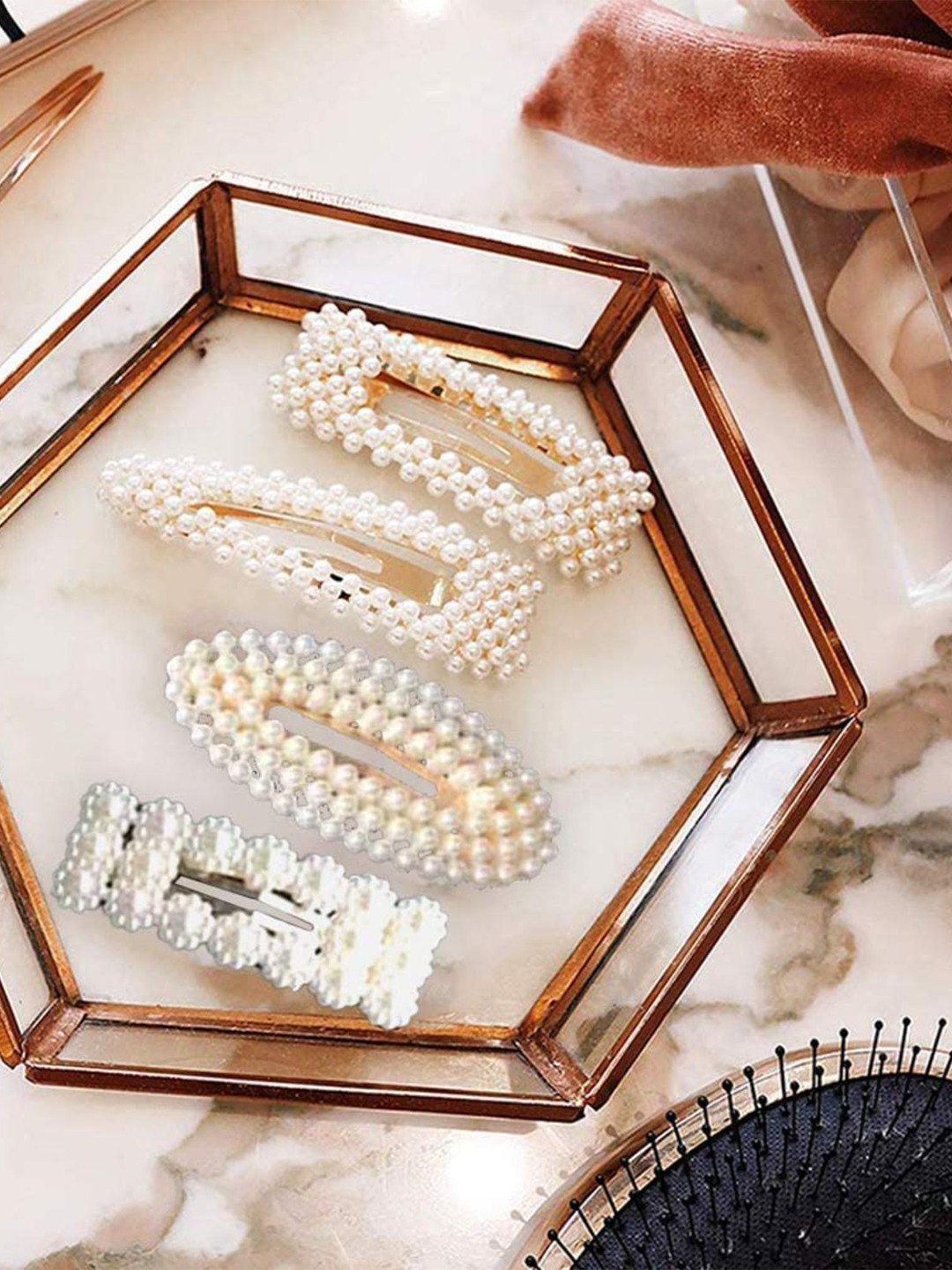 DN Creation Set Of 12 Pearl Beaded Tic Tac Hair Clips