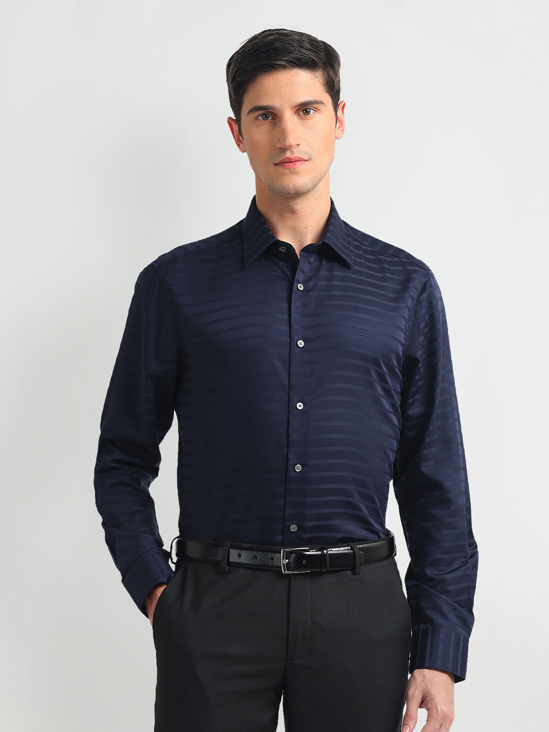 Arrow Horizontal Striped Tailored Fit Pure Cotton Twill 1851 Formal Shirt