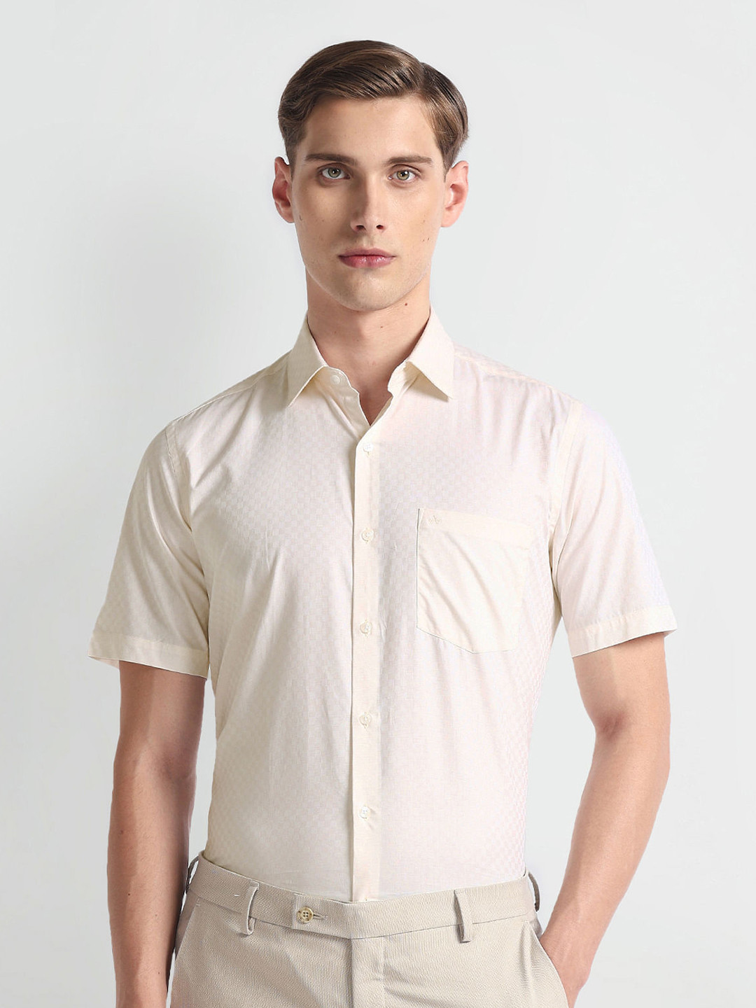 Arrow Geometric Self Design Twill Cotton Formal Shirt