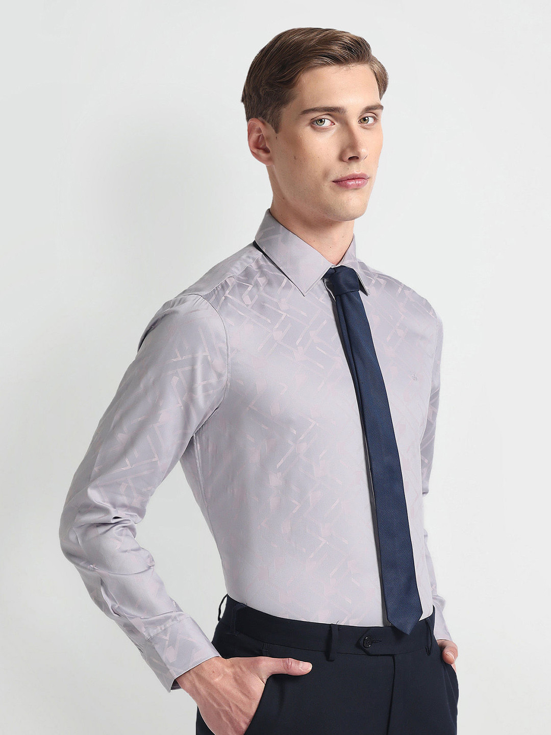 Arrow Textured Long Sleeves Twill Pure Cotton 1851 Formal Shirt