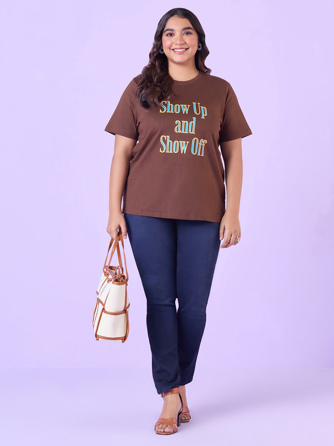 Big Hello - The Plus Life Typography Printed Cotton T-shirt
