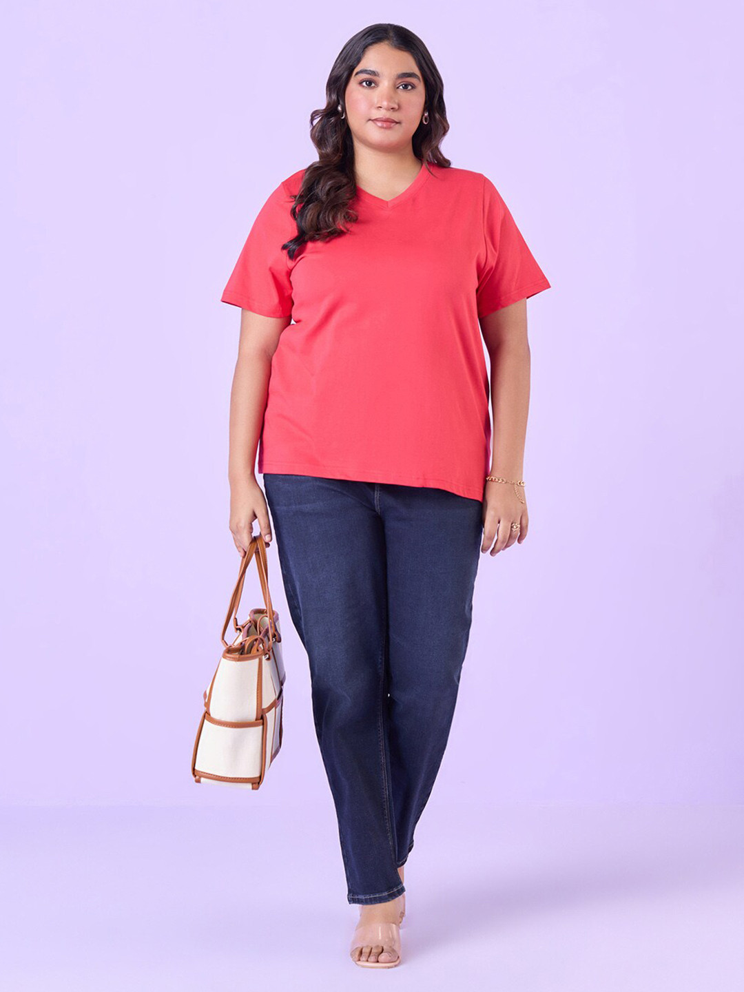 Big Hello - The Plus Life   V-Neck Cotton T-shirt