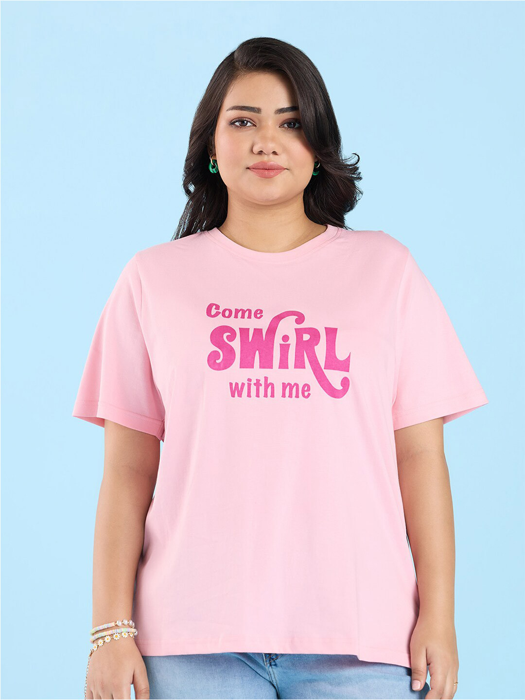 Big Hello - The Plus Life   Typography Printed Cotton T-shirt