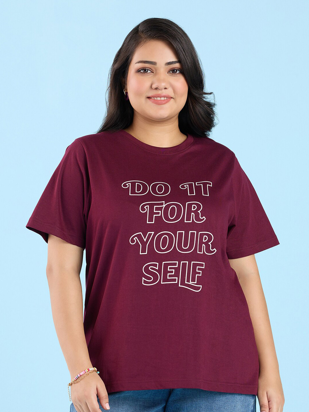 Big Hello - The Plus Life   Typography Printed Cotton T-shirt