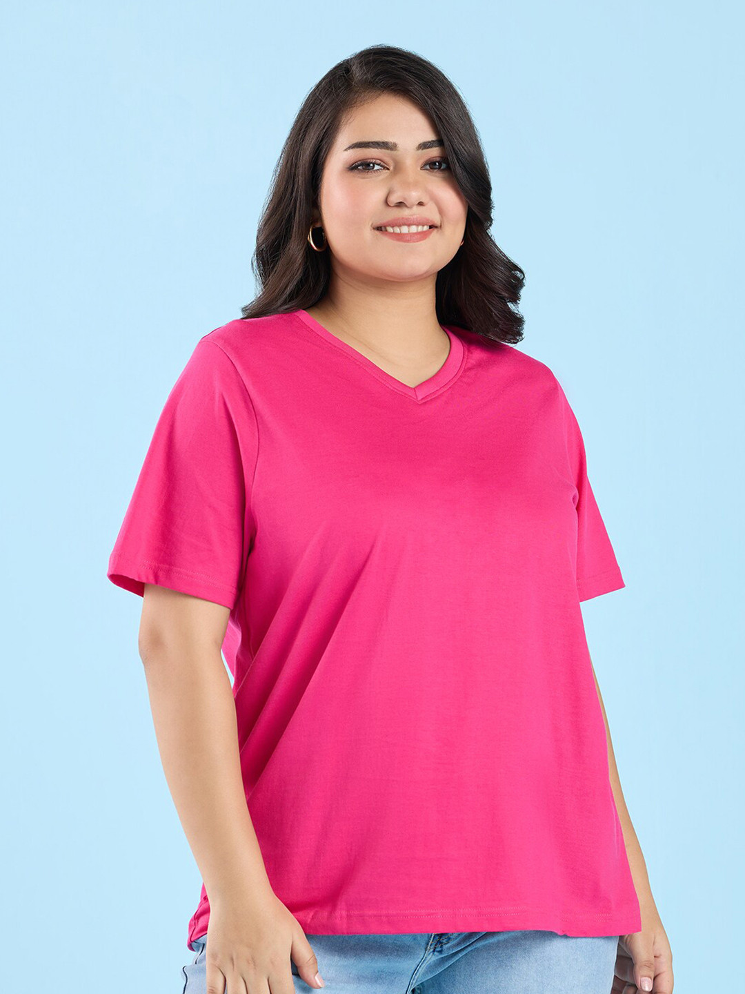 Big Hello - The Plus Life   V-Neck Cotton T-shirt