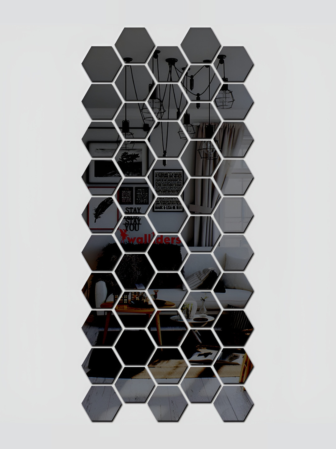 Wall1ders Black 50 Pieces Hexagon-shaped 3D Acrylic Mirror Wall Stickers