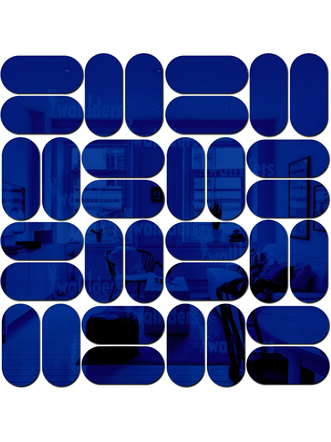Wall1ders Blue 30 Pieces Pill Shaped 3D Acrylic Mirror Wall Stickers