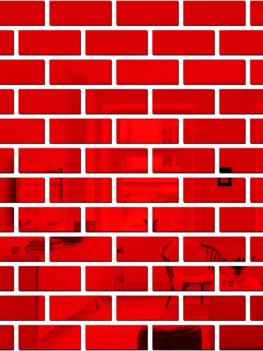 Wall1ders Red 60 Pieces Rectangle-shaped 3D Acrylic Mirror Wall Stickers