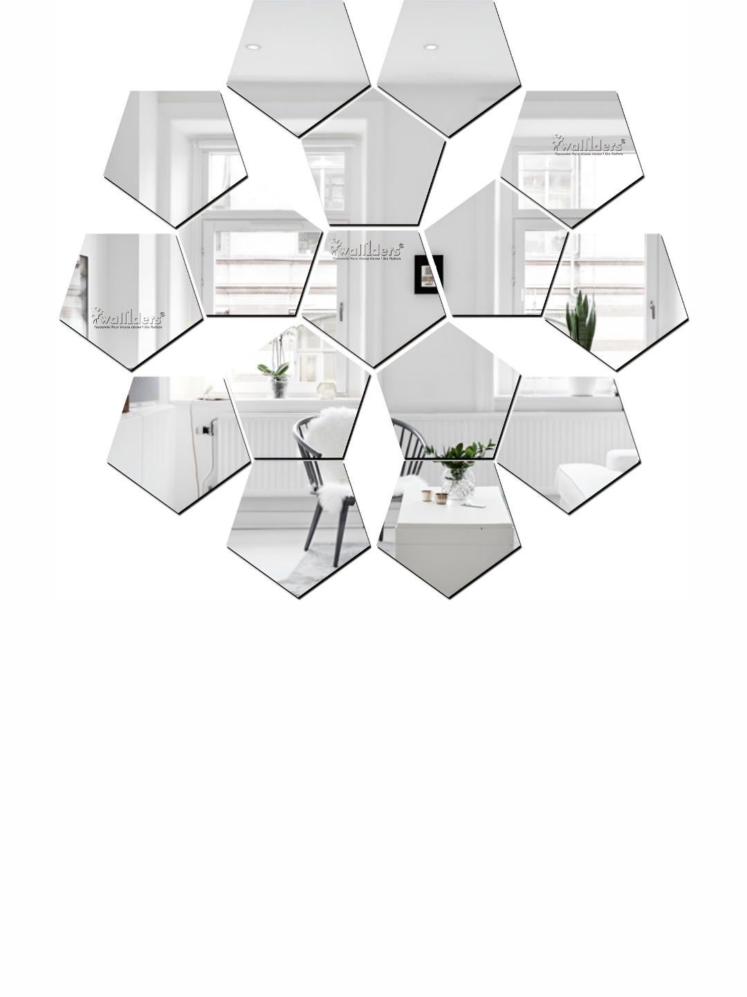 Wall1ders Silver Toned 16 Pieces Pentagon 3D Acrylic Mirror Wall Stickers